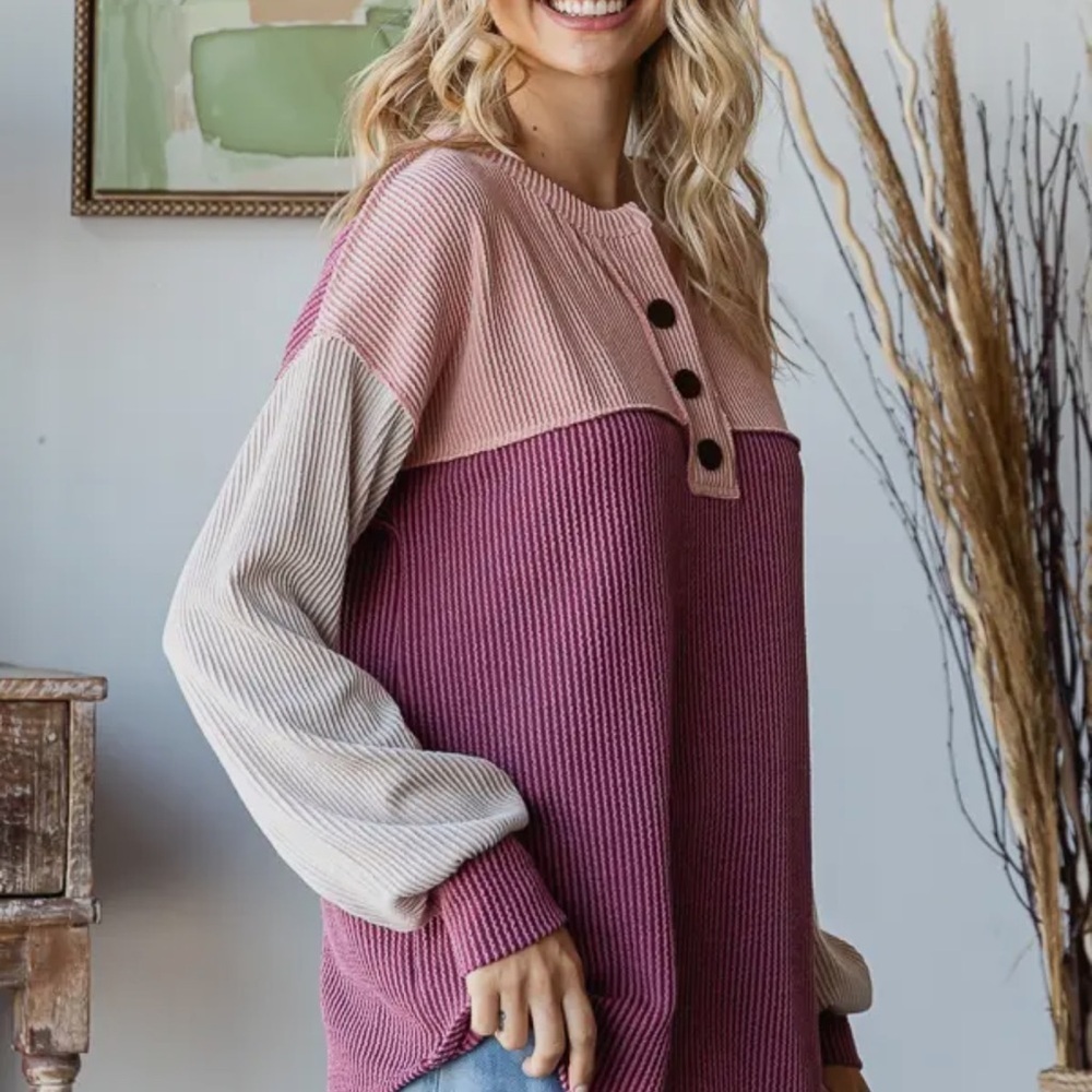 T5658 7th Ray Pink and Cream Buttoned Tunic - Picture 3 of 4